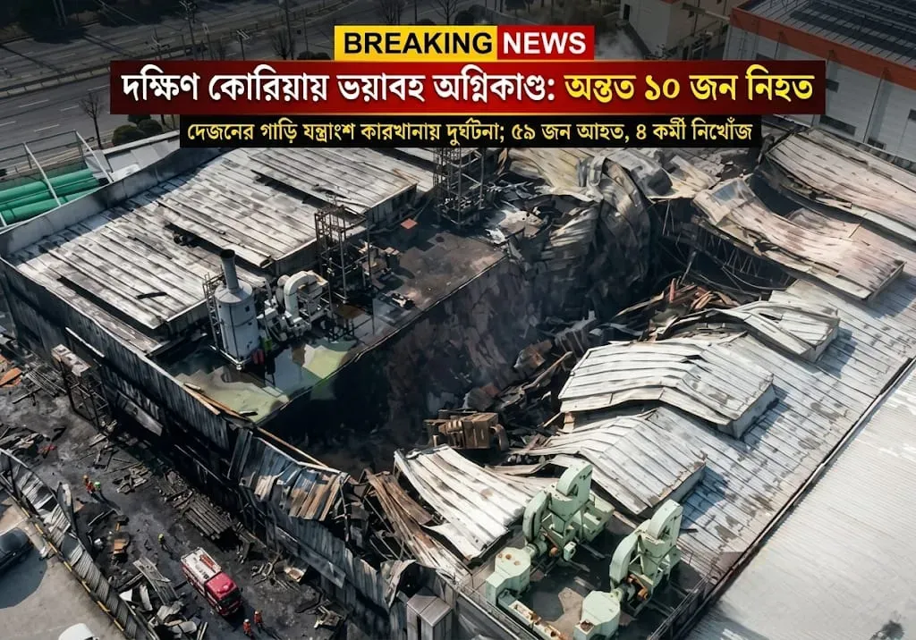 দক্ষিণ কোরিয়ার দেজনে গাড়ি কারখানায় ভয়াবহ অগ্নিকাণ্ড: নিহত অন্তত ১০, নিখোঁজ ৪